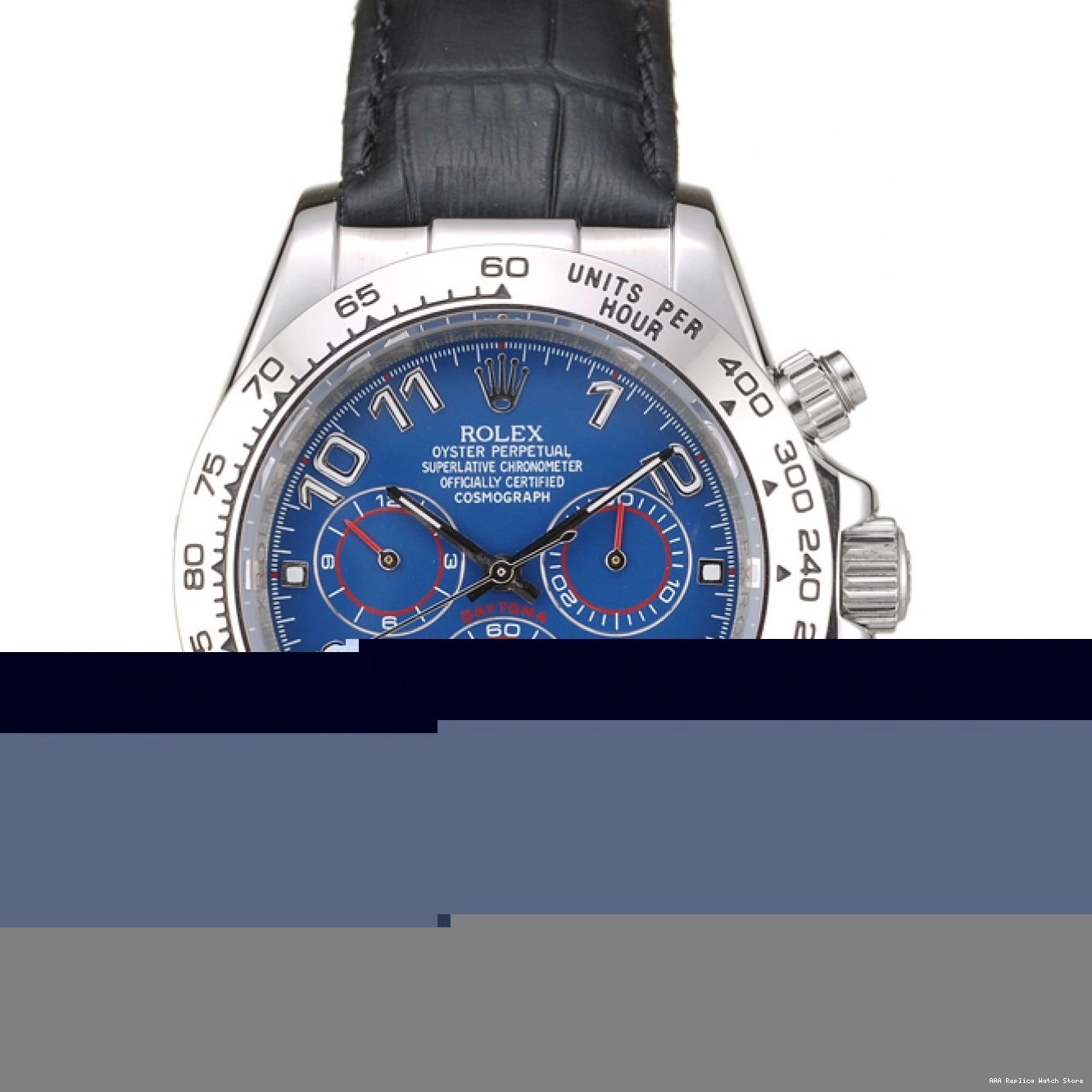 Aaa replica watch Strap Case Steel Dial Blue Rolex Daytona Black Leather Stainless 0724